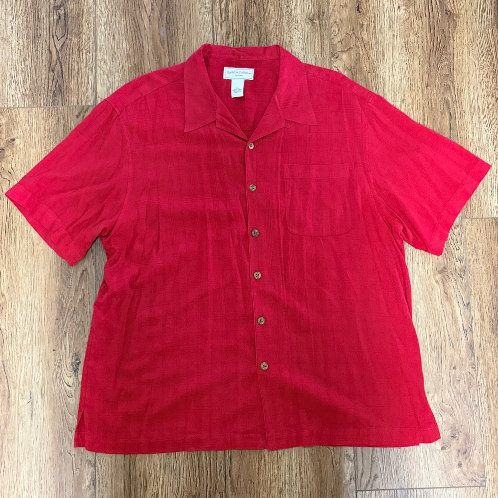 Paradise Collection Cezani Mens XL Red 100% Silk Camp Shirt Button Up Resortwear